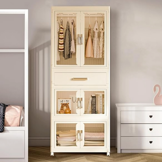 HOMX Foldable Wardrobe Closet – Storage Armoire with Wheels & Drawer