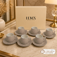 Light Grey Premium Gold Rim Ceramic Mug & Saucer - Set of 6 (75ml each)