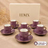 Elegant Purple Ceramic Mug & Saucer Set – Premium Set of 6 (100ml each)