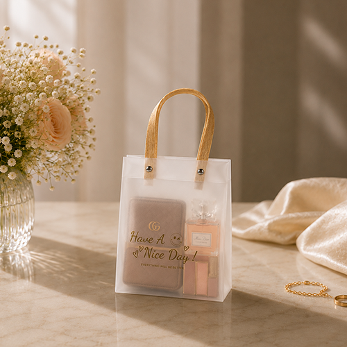 Frosted Transparent Gift Bags with Reusable Handles-Set of 4