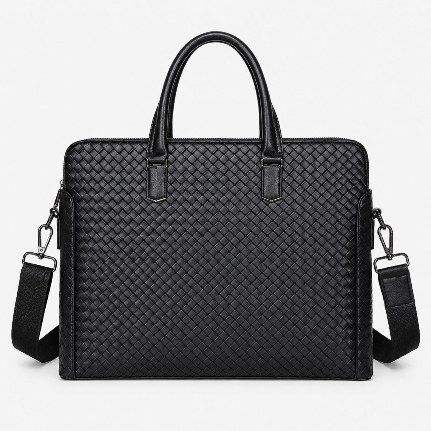 Handwoven PU Leather Laptop Briefcase Bag with Shoulder Strap