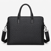 Handwoven PU Leather Laptop Briefcase Bag with Shoulder Strap