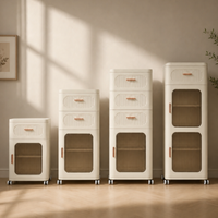 Elegant Fluted Storage Cabinet with Drawer, Door & Rolling Wheels