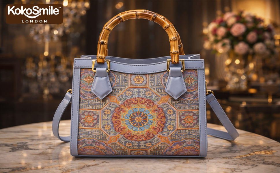 Elegant SilkCraft Leather Top Bamboo Handle Bag with Hangzhou Silk for Women Banner 5