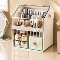 HOMX Premium Vanity Organizer with Dust-Proof Lid & Lipstick Holder