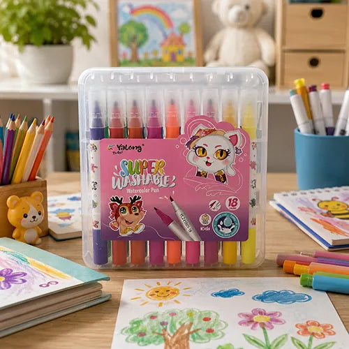 Yalong Super Washable Water Colour Pens for Creative Kids - Set of 18