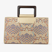 Classic Leather & Hangzhou silk Tote bag with Wooden Handle