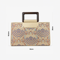 Classic Leather & Hangzhou silk Tote bag with Wooden Handle