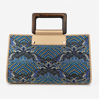 Classic Leather & Hangzhou silk Tote bag with Wooden Handle