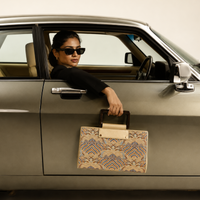 Classic Leather & Hangzhou silk Tote bag with Wooden Handle