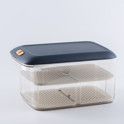 7.5 Ltr Fridge Organizer Bin with Removable Dual-Layer Drain Tray | Airtight Lid