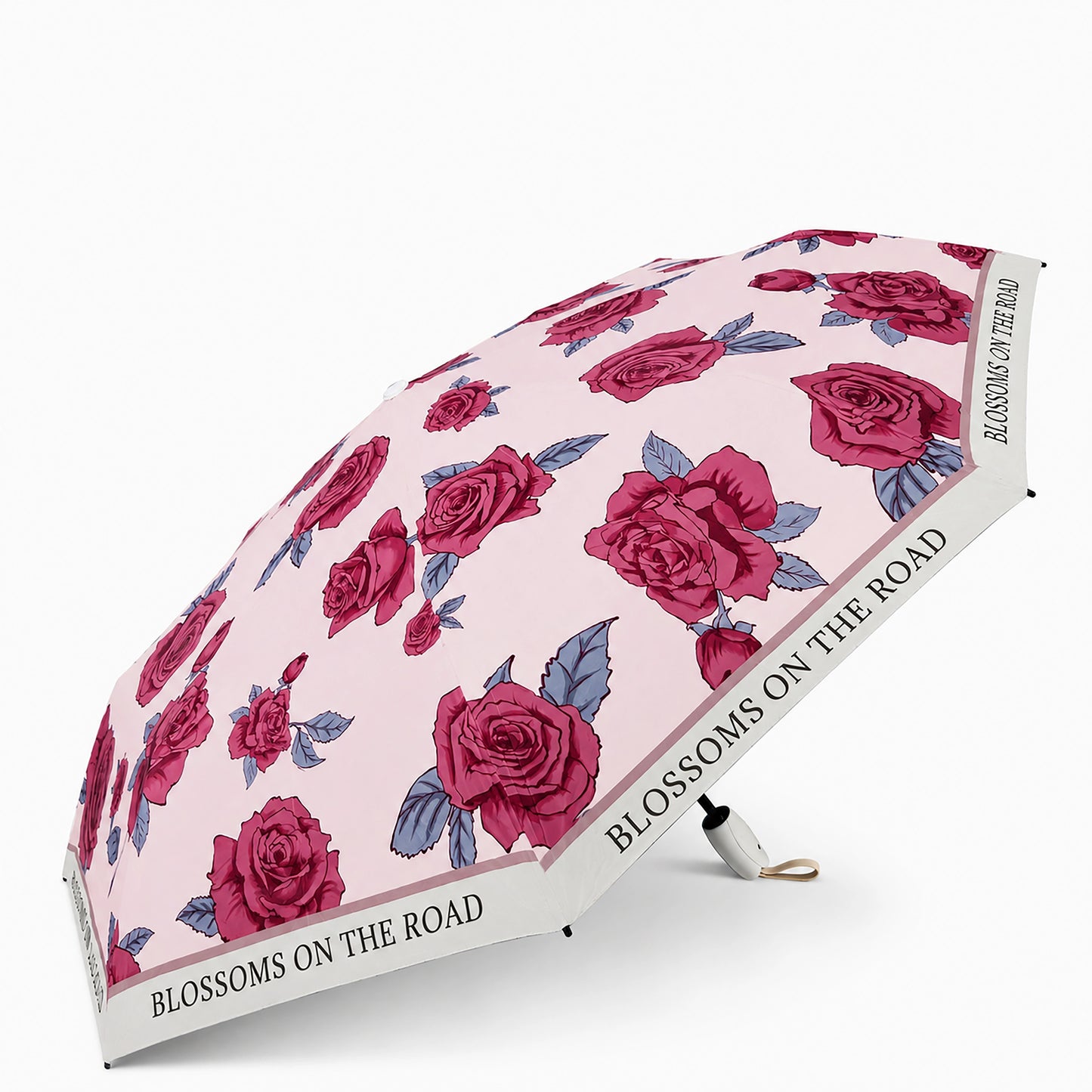 Rose Print UV Protection Folding Umbrella with Lotus Grip