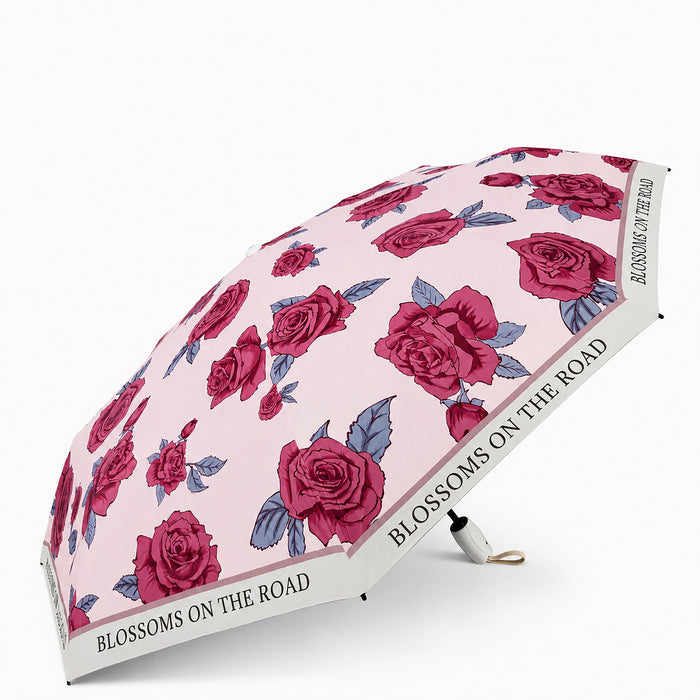 Rose Print UV Protection Folding Umbrella with Lotus Grip