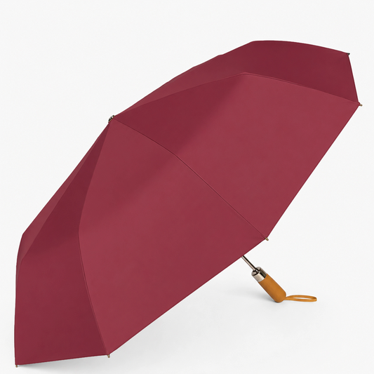 Luxury Windproof Folding Umbrella with Wooden Handle & UV Shield