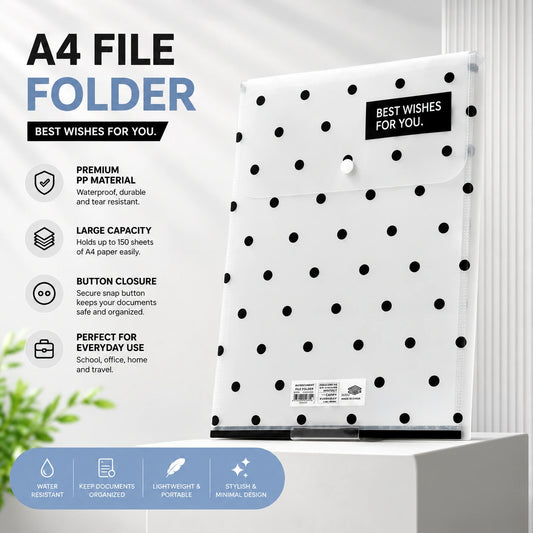 A4 Waterproof Button Closure File Organizer Folder