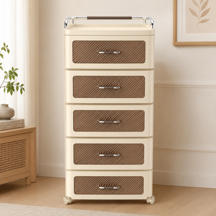 HOMX Premium 5-Drawer Rolling Storage Chest with Acrylic Fronts