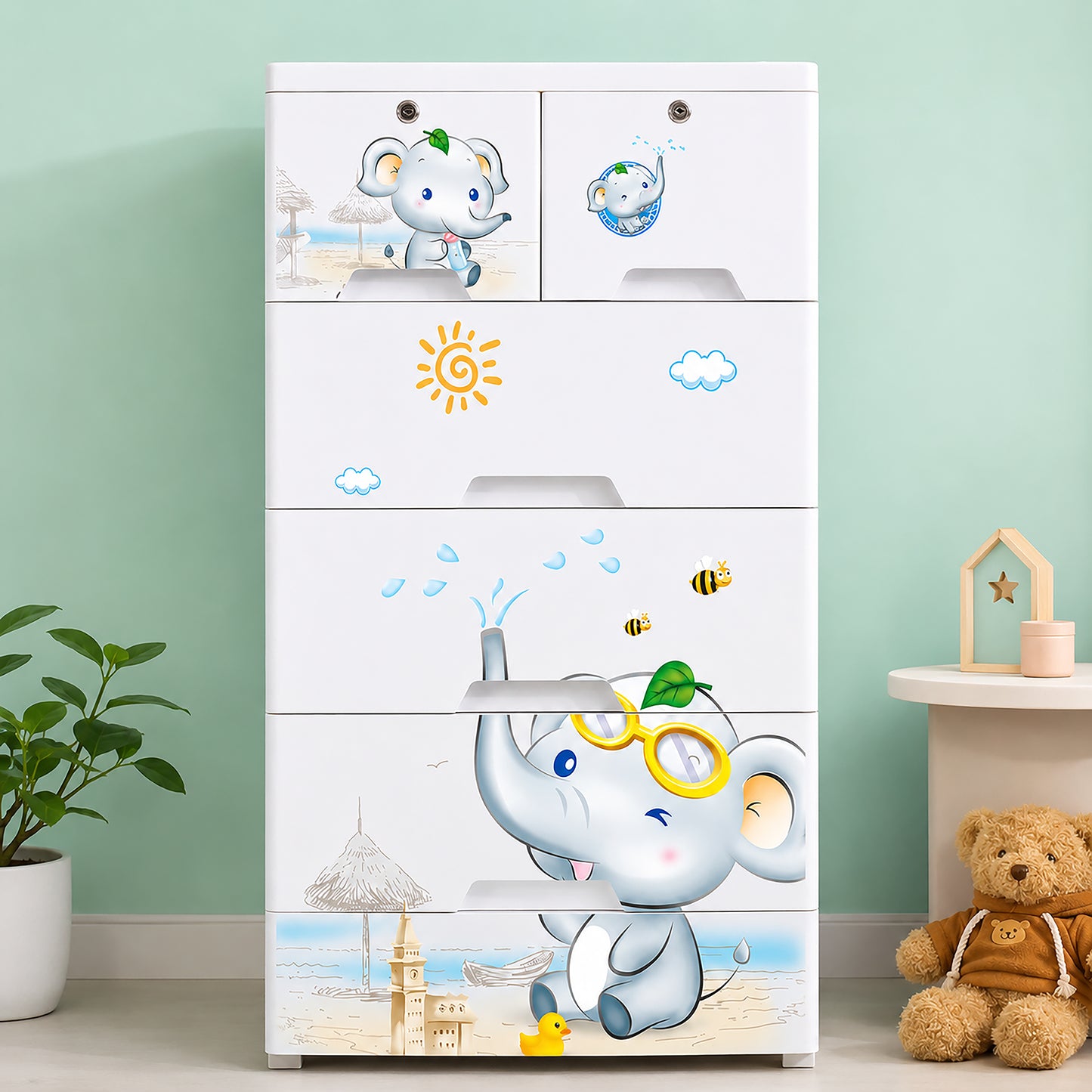 HOMX 5-Drawer Plastic Storage Cabinet with Lockable Drawer for Kids