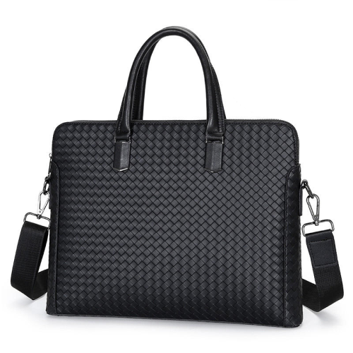 Handwoven PU Leather Laptop Briefcase Bag with Shoulder Strap
