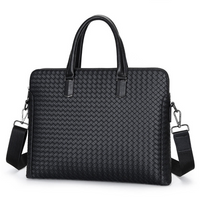 Handwoven PU Leather Laptop Briefcase Bag with Shoulder Strap