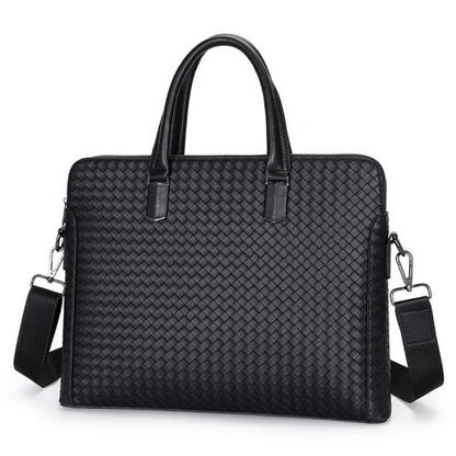 Handwoven PU Leather Laptop Briefcase Bag with Shoulder Strap