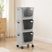 HOMX 3-Tier Stackable Storage Cart with Lockable Wheels, Open-Front Design
