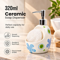 Ceramic Soap Dispenser with Sponge Holder for Kitchen - 320ml