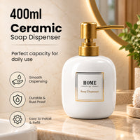 Elegant Ceramic Soap Dispenser with Golden Pump - 400ml