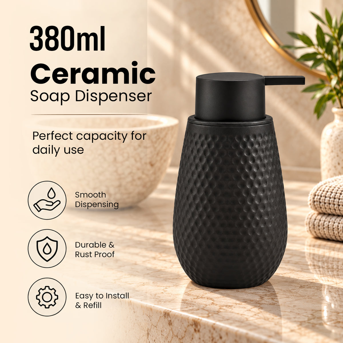 Unbreakable Acrylic Matte Textured Soap Dispenser for Bathroom 380ml