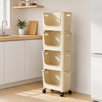 HOMX 4-Tier Stackable Storage Cart, Milky White, Lockable Wheels & Handles