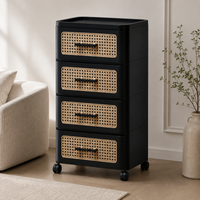HOMX Rattan 4-Drawer Storage Cart – Rolling Organizer with Rounded Corners