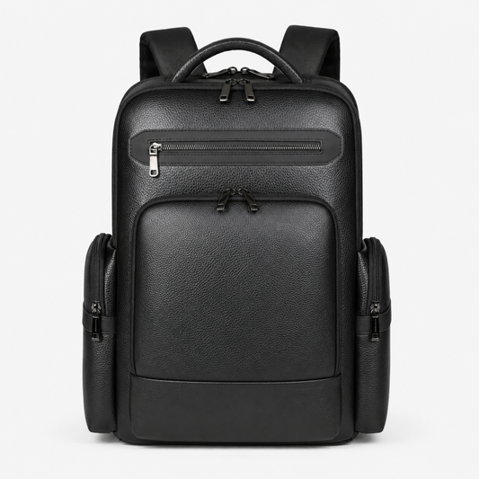 27L Unisex PU Leather Laptop Backpack with TSA Lock & USB Charging Port