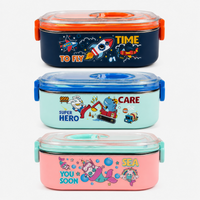 Kids Stainless Steel Lunch Box 2 Compartment with Spoon & Fork Set 900ml