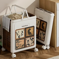 HOMX Foldable Laundry Basket, Vintage Design, Wheels with Brakes