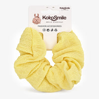 Kokosmile Yellow Scrunchies for Girls & Women, Plain & Gingham - Pack of 2