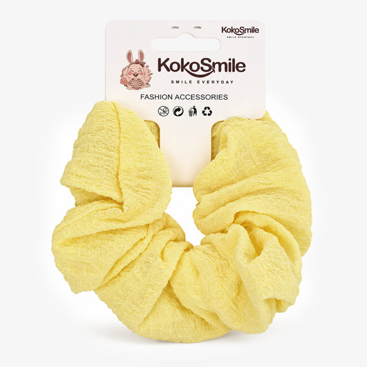Kokosmile Yellow Scrunchies for Girls & Women, Plain & Gingham - Pack of 2