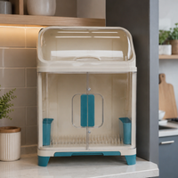 Dust-Proof Dish Drying Rack Cabinet with Utensil Holders & Storage Drawer