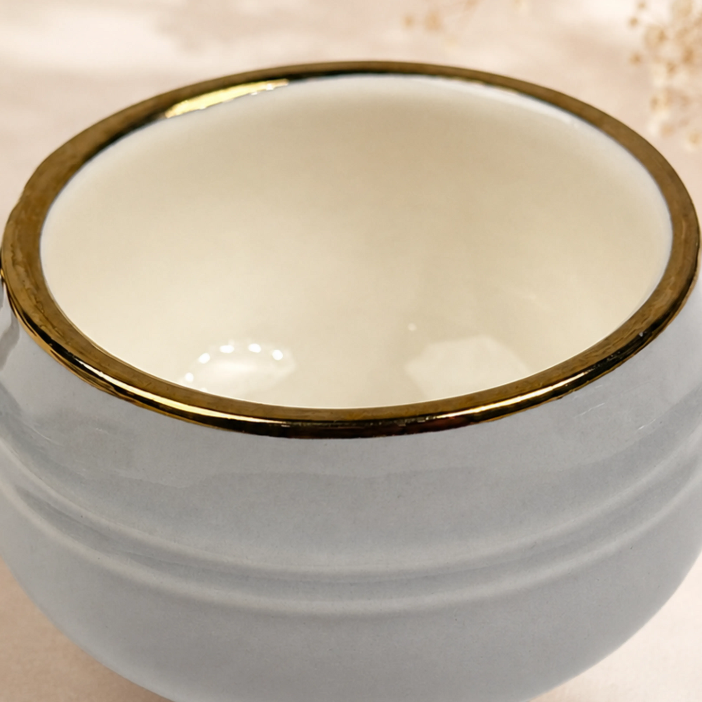 Light Grey with Gold Rim Ceramic Mug & Saucer Set – Set of 6 (100ml each)
