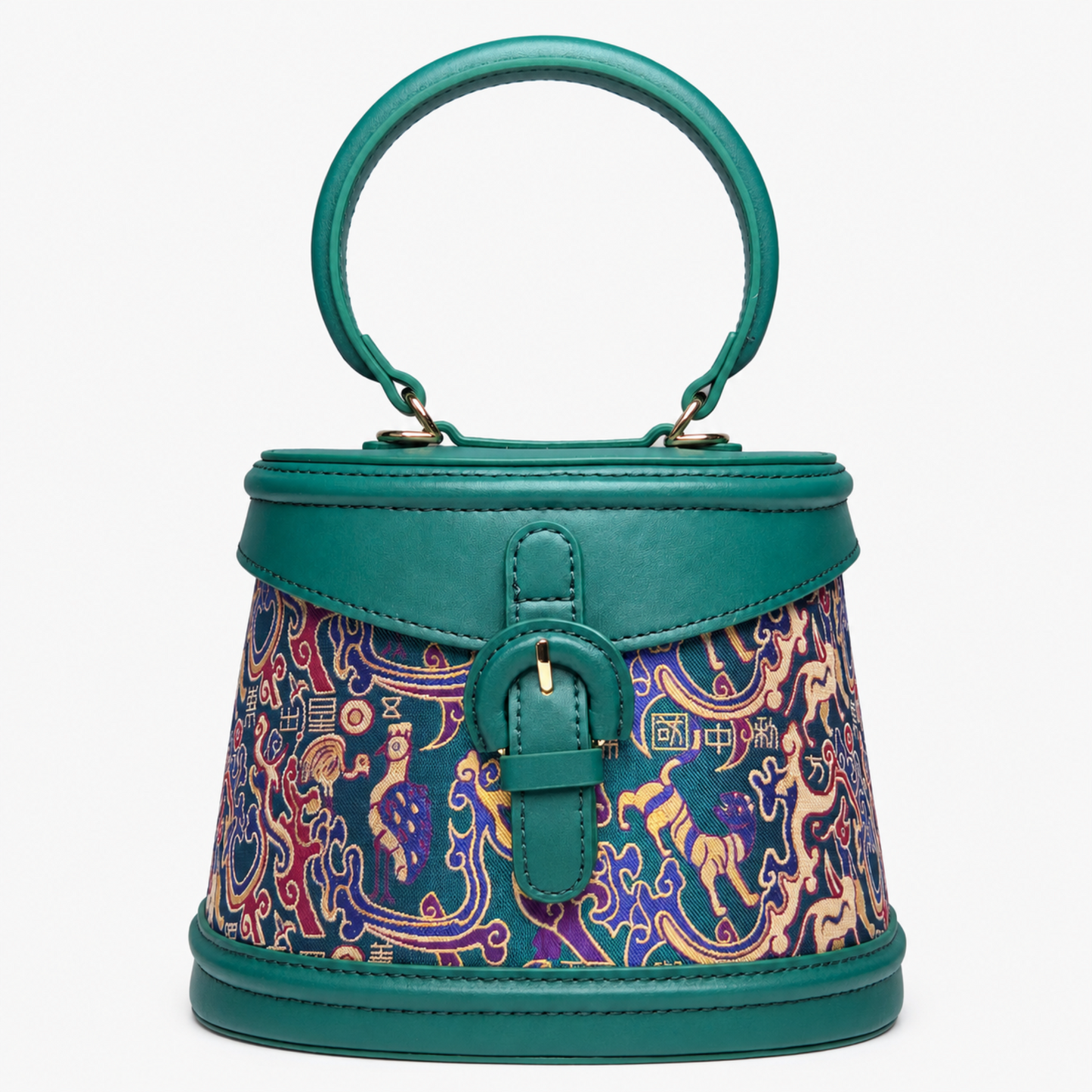 Heritage Bamboo Handle Hangzhou Silk Weave Leather Handbag