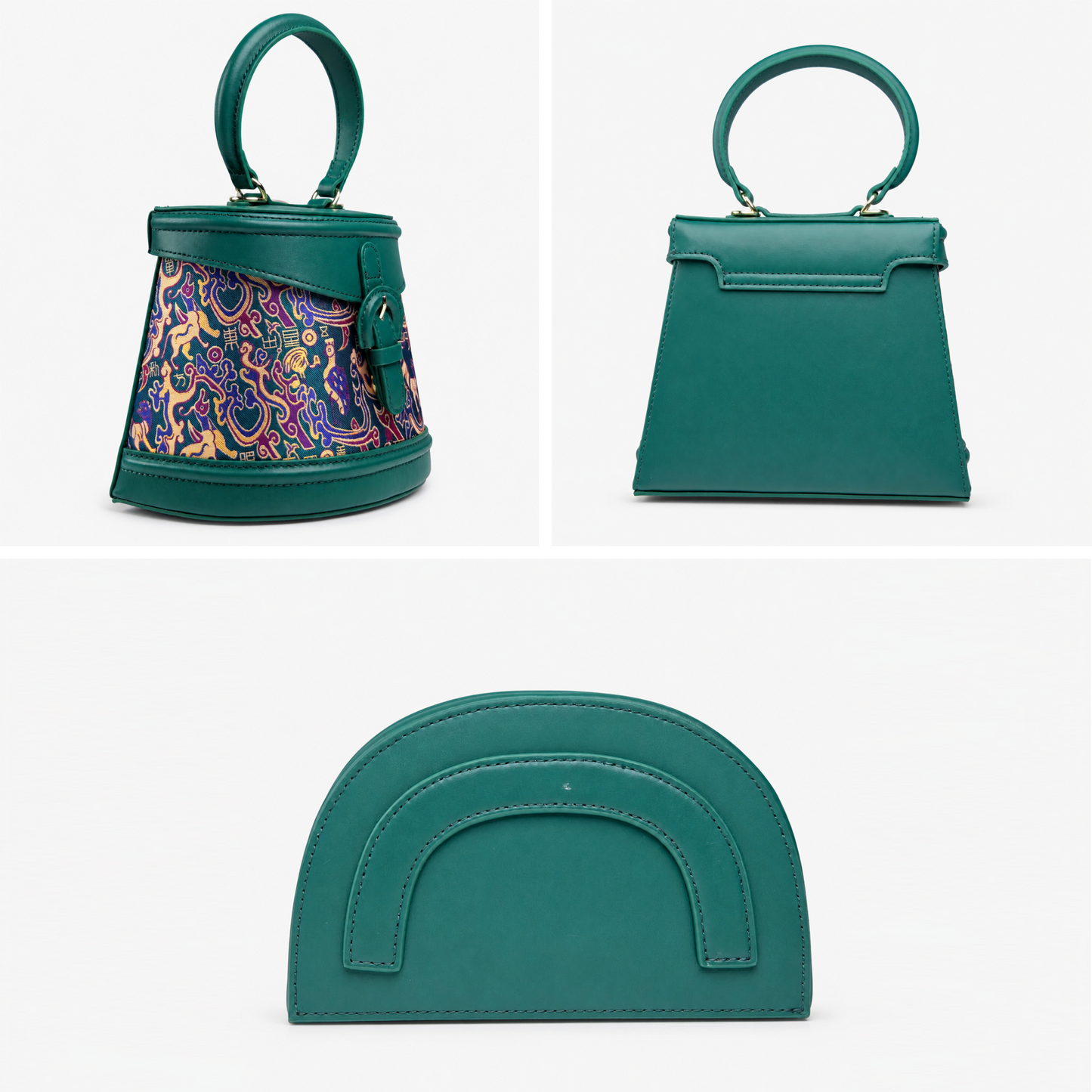 Heritage Bamboo Handle Hangzhou Silk Weave Leather Handbag
