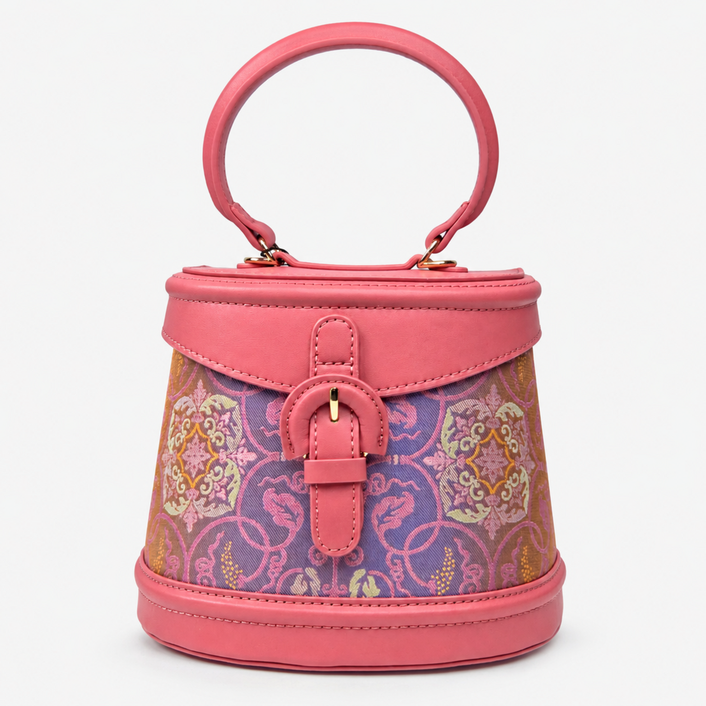 Heritage Bamboo Handle Hangzhou Silk Weave Leather Handbag