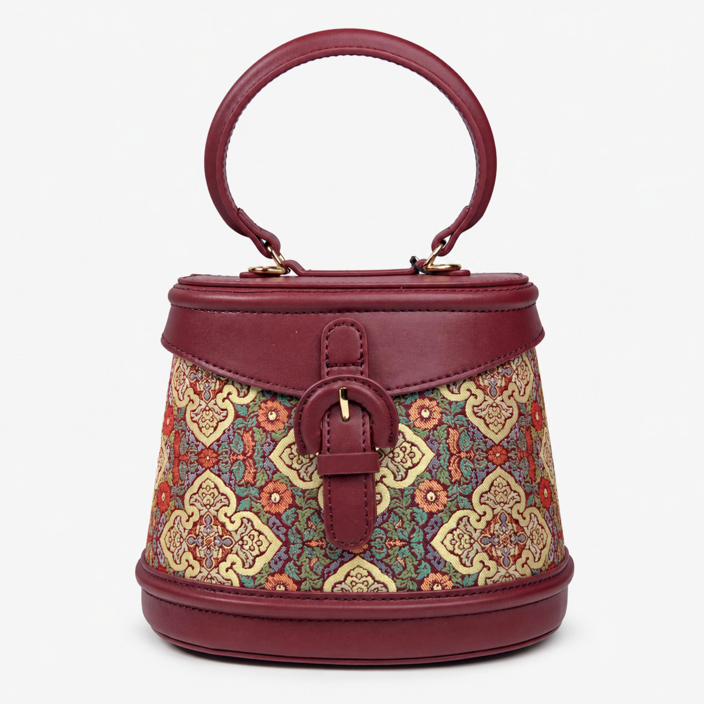 Heritage Bamboo Handle Hangzhou Silk Weave Leather Handbag