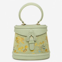 Heritage Bamboo Handle Hangzhou Silk Weave Leather Handbag