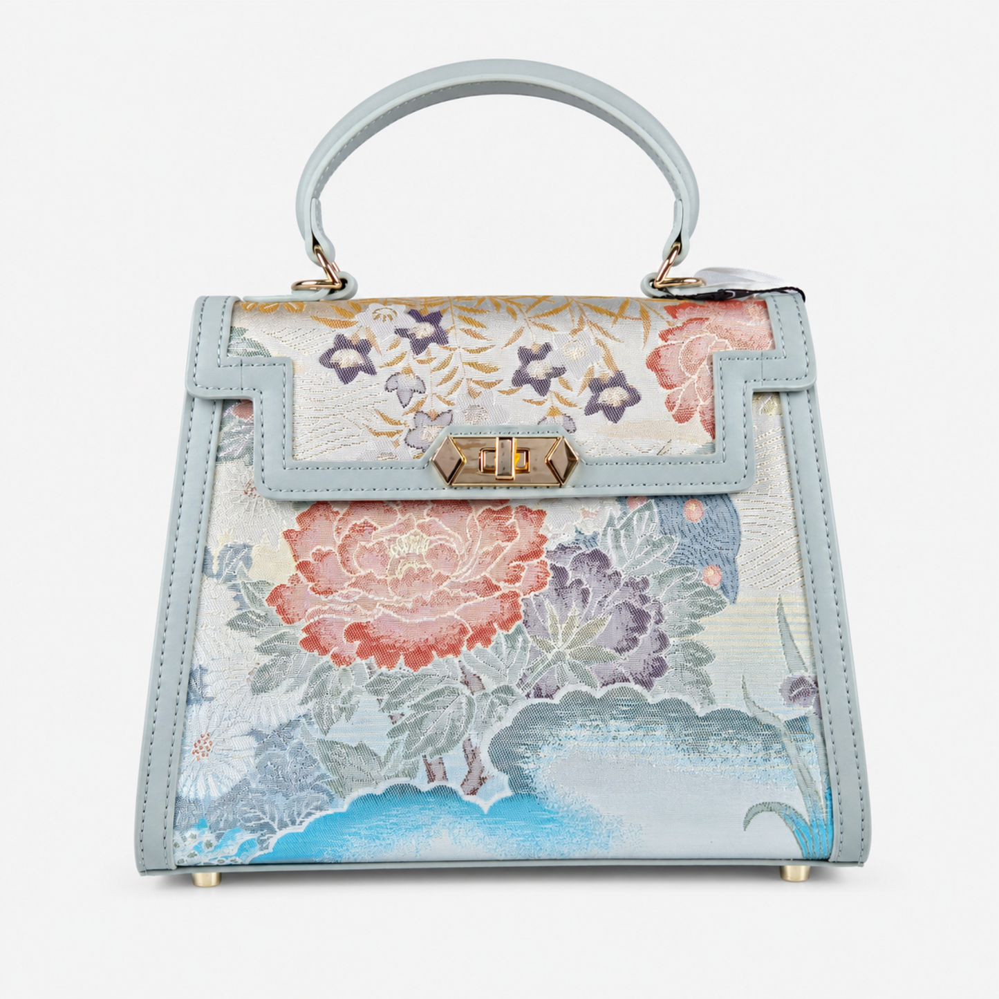 Luxury Handmade Leather Top Handle Bag with Hangzhou Silk