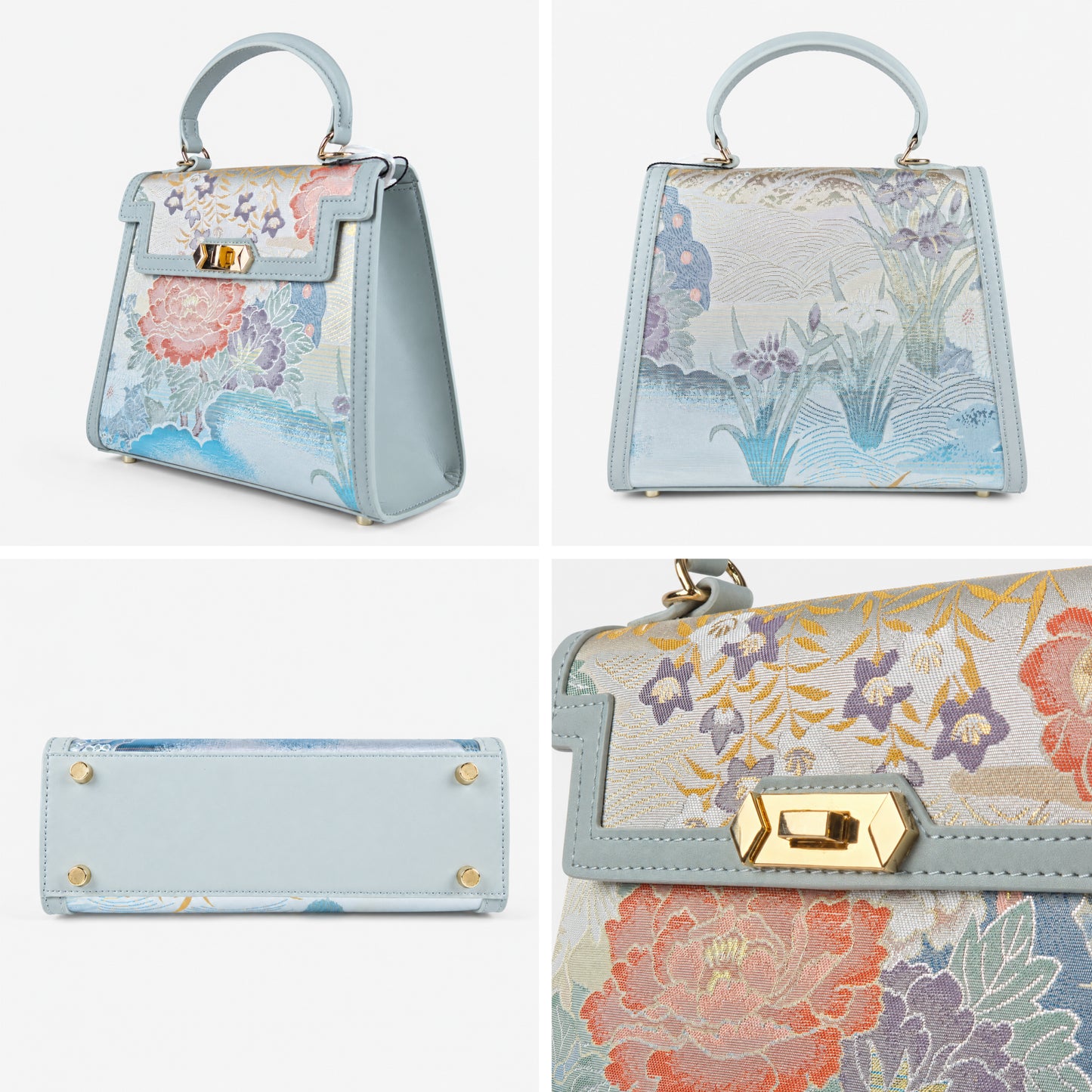Luxury Handmade Leather Top Handle Bag with Hangzhou Silk