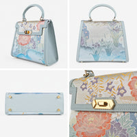 Luxury Handmade Leather Top Handle Bag with Hangzhou Silk