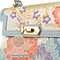 Luxury Handmade Leather Top Handle Bag with Hangzhou Silk