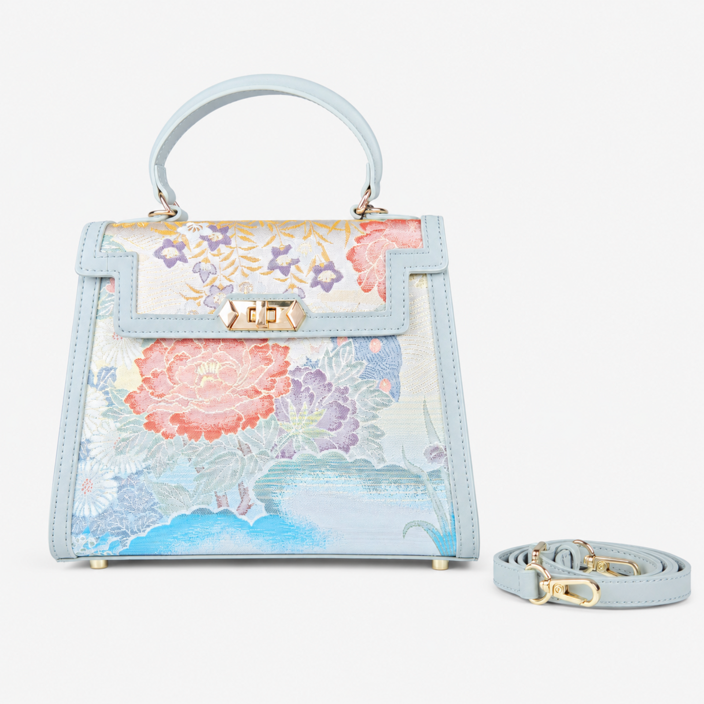 Luxury Handmade Leather Top Handle Bag with Hangzhou Silk