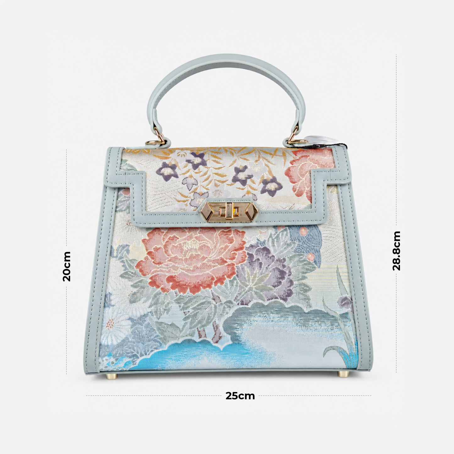 Luxury Handmade Leather Top Handle Bag with Hangzhou Silk