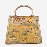 Luxury Handmade Leather Top Handle Bag with Hangzhou Silk