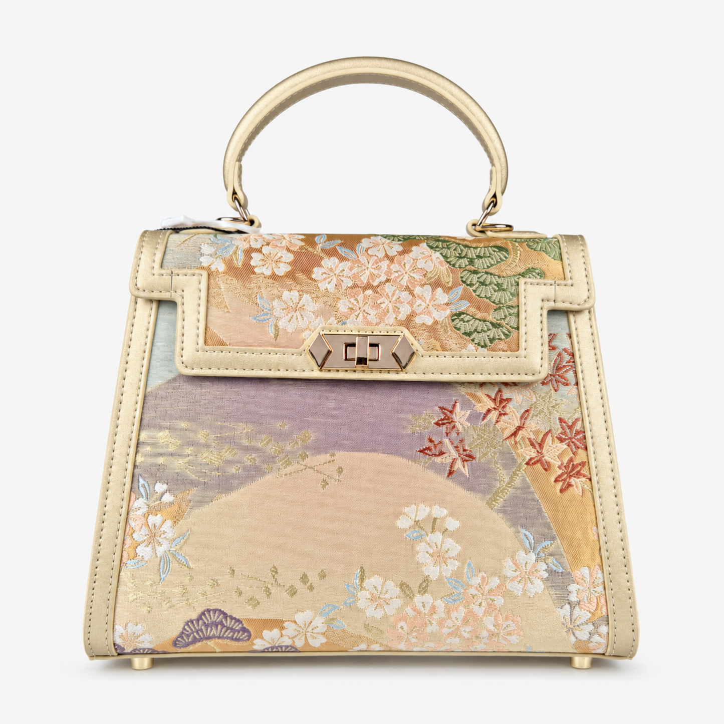 Luxury Handmade Leather Top Handle Bag with Hangzhou Silk